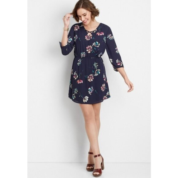 Maurices Dresses & Skirts - MAURICES Navy Floral Print Dress Size Large NWT